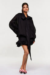 Blerina Fiyonklu Bağcıklı Volanlı Mini Elbise